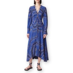 Altuzarra Mila Dress 36 Silk Asymmetric Ruched Long Sleeve Printed Midi Dress
